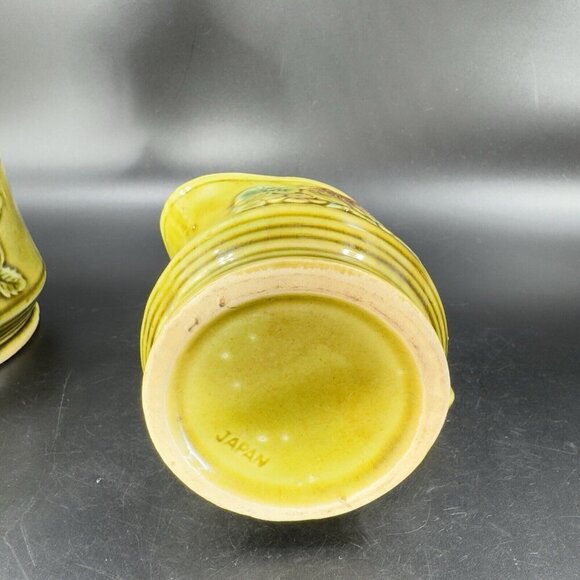 Vintage Ceramic Olive Green Sugar Bowl Creamer Fruit Veggies Made Japan Set - Picture 10 of 16